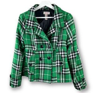 Aviva wool blend green plaid jacket size M‎